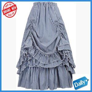 Vintage Victorian Skirt with Stretchy Waist, Ruffled Hem, Adjustable Drawstring